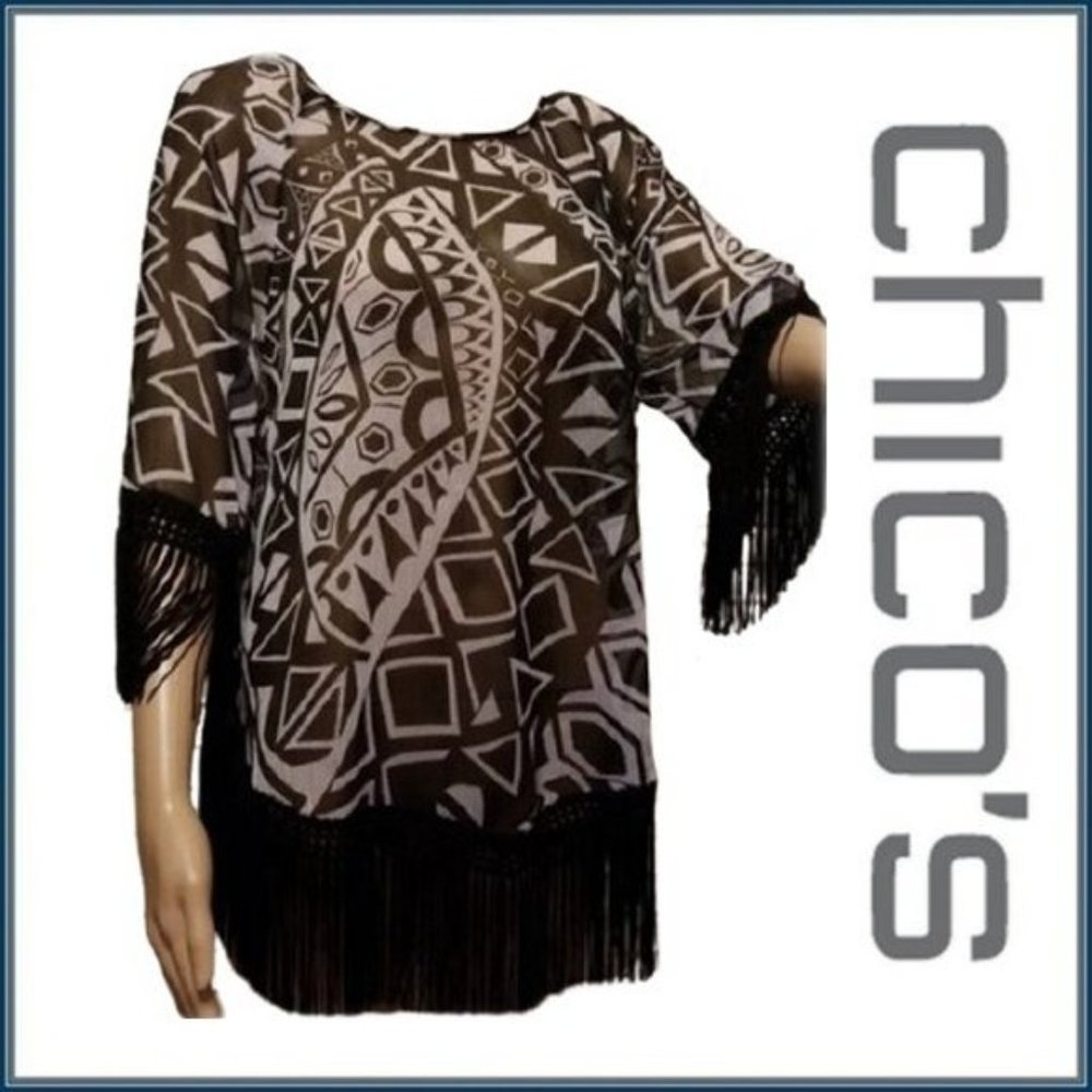 Fringe Geometric Print Top (Chico's Size 1 = Medium or Size 8)